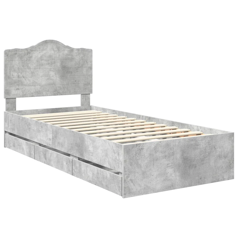 Bed Frame with Drawer Concrete Grey 75 x 190 cm Engineer Wood
