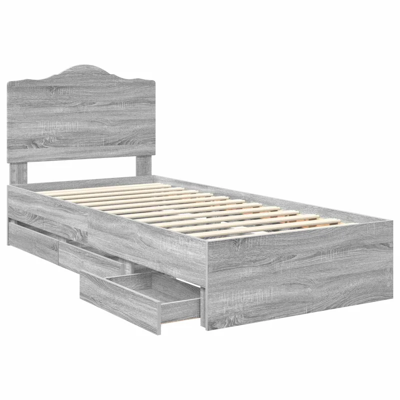 Bed Frame with Drawer Grey Sonoma 75 x 190 cm Engineer Wood