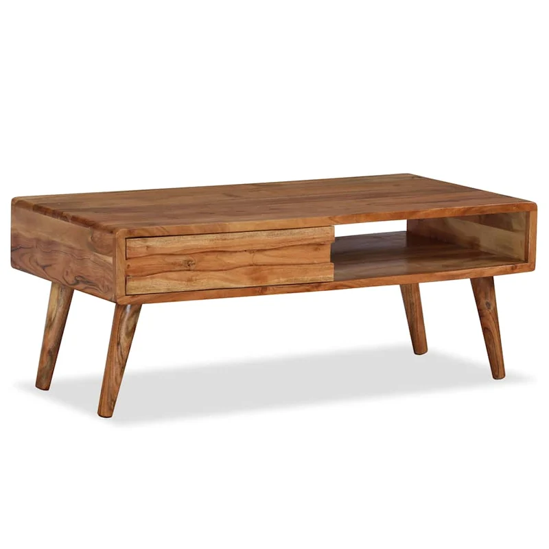 244974 vidaXL Coffee Table Solid Wood with Carved Drawer 100x50x40 cm