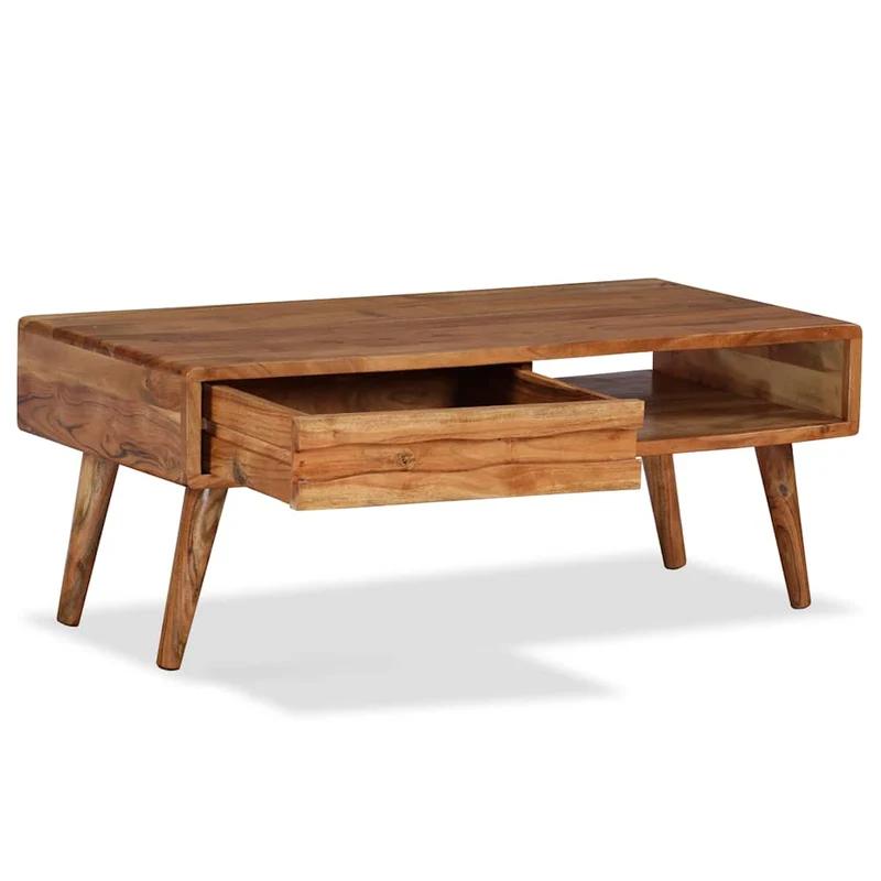 244974 vidaXL Coffee Table Solid Wood with Carved Drawer 100x50x40 cm