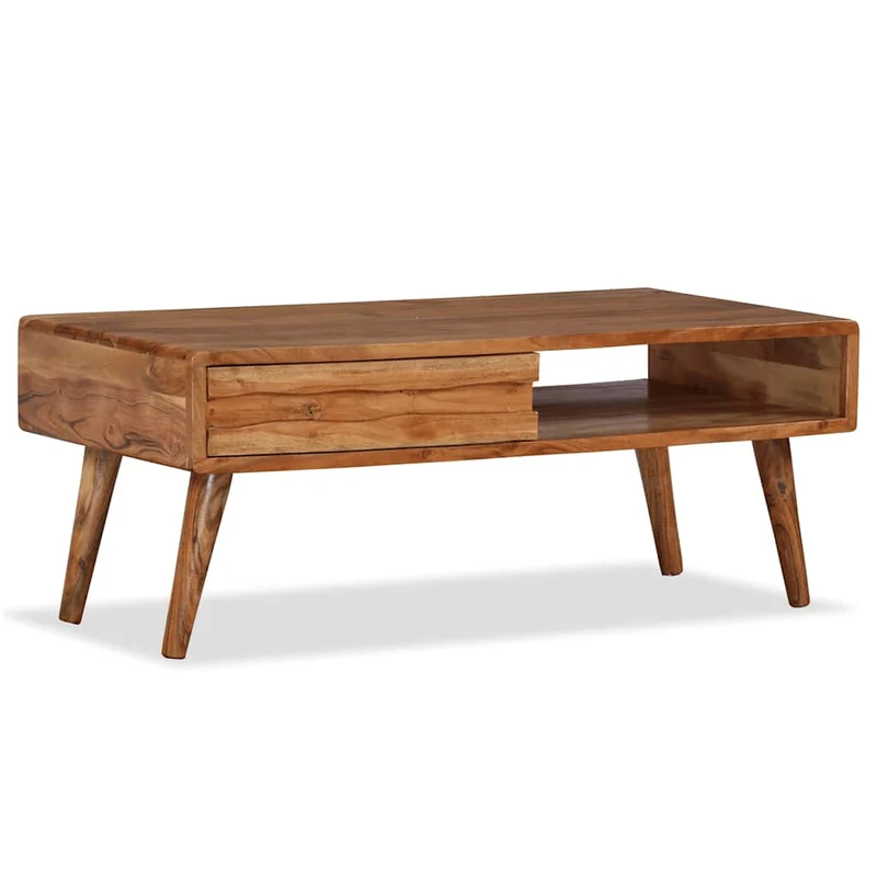 244974 vidaXL Coffee Table Solid Wood with Carved Drawer 100x50x40 cm