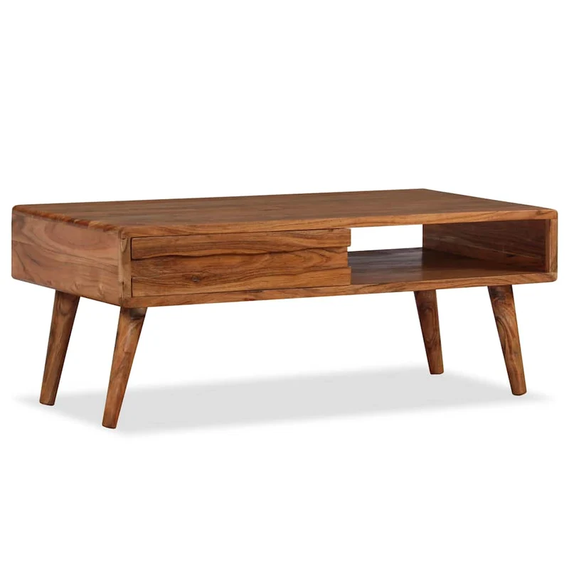 244974 vidaXL Coffee Table Solid Wood with Carved Drawer 100x50x40 cm