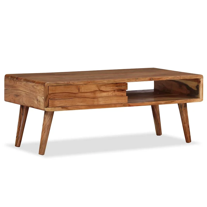 244974 vidaXL Coffee Table Solid Wood with Carved Drawer 100x50x40 cm