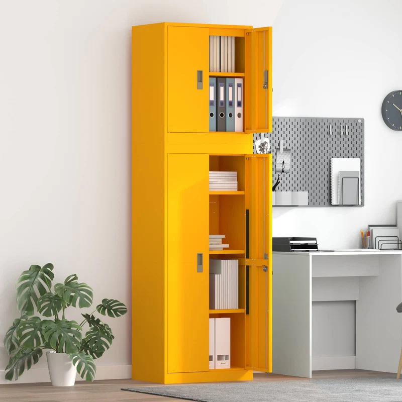 Storage Cabinet 2 pcs Mustard Yellow 60 x 40 x 210 cm Steel