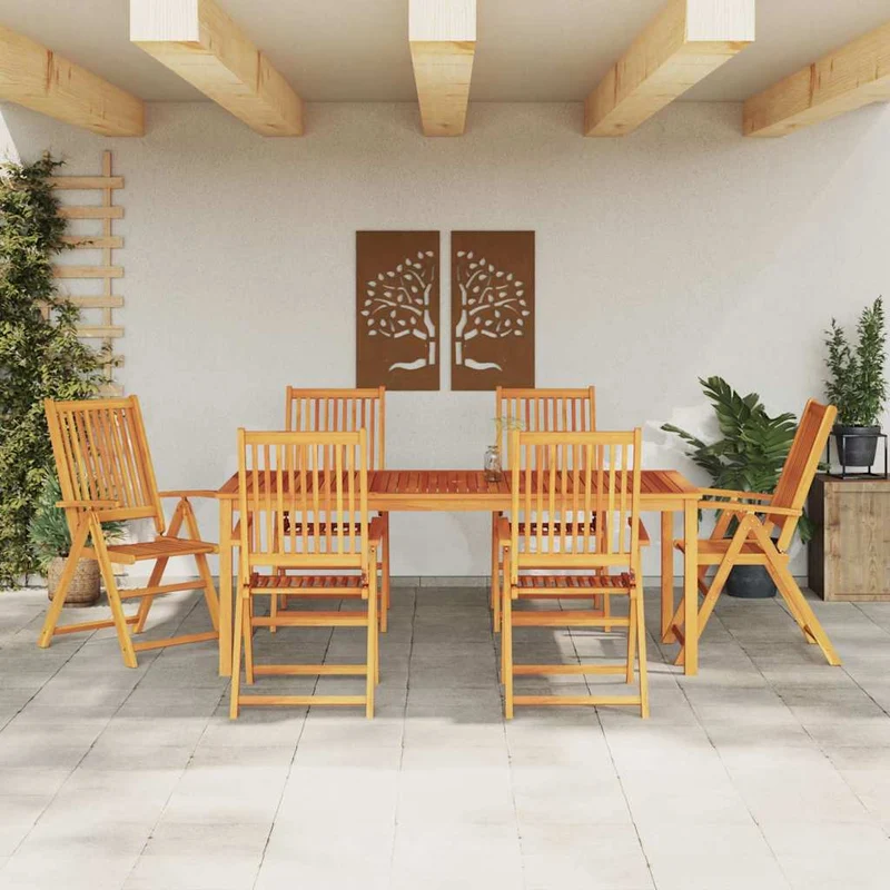 Garden Dining Set 7 pcs Brown Solid Acacia Wood
