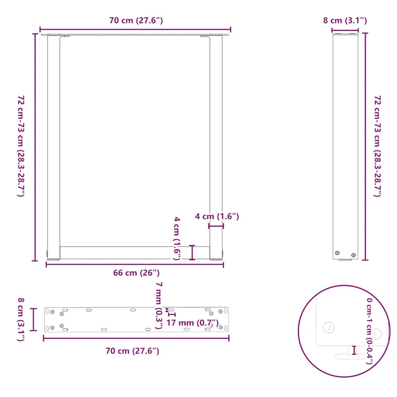 Dining Table Legs U-Shaped 3 pcs Anthracite 70x(72-73) cm Steel
