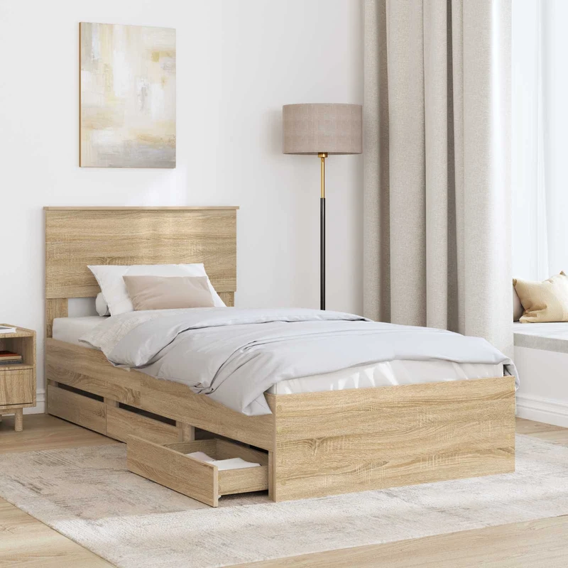 Bed Frame with Drawer Sonoma Oak 75 x 190 cm Engineer Wood
