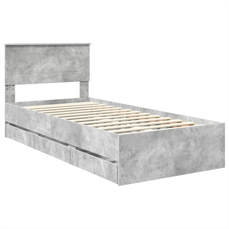 Bed Frame with Drawer Concrete Grey 75 x 190 cm Engineer Wood