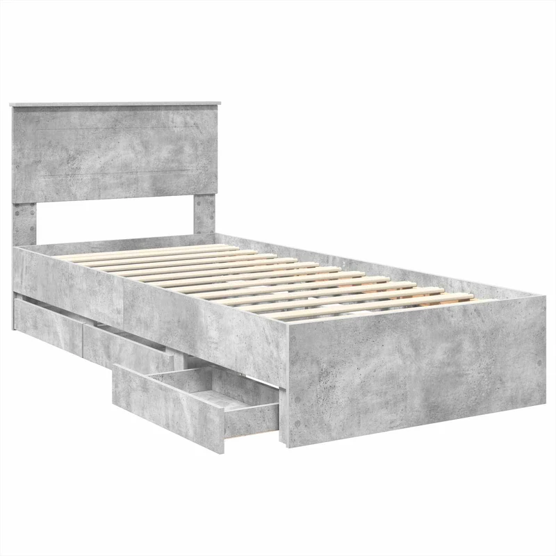 Bed Frame with Drawer Concrete Grey 75 x 190 cm Engineer Wood
