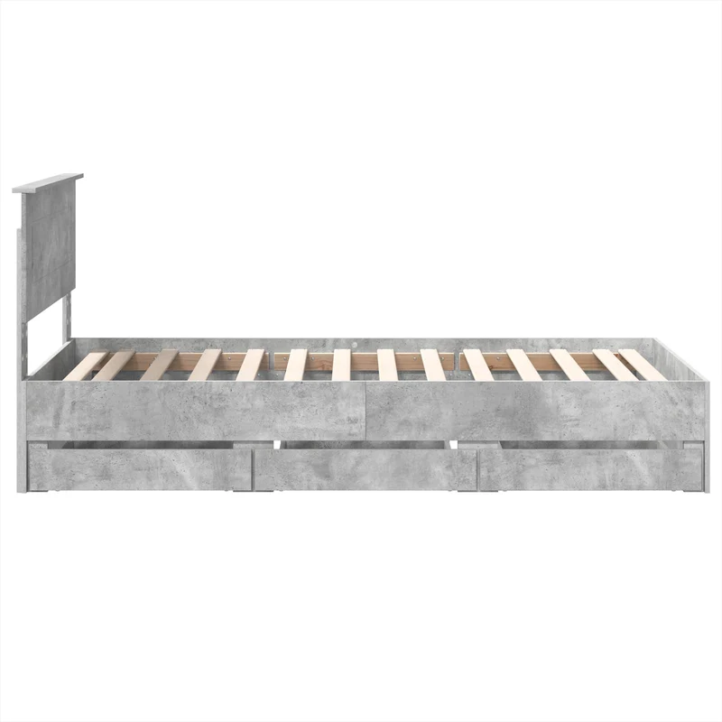 Bed Frame with Drawer Concrete Grey 75 x 190 cm Engineer Wood
