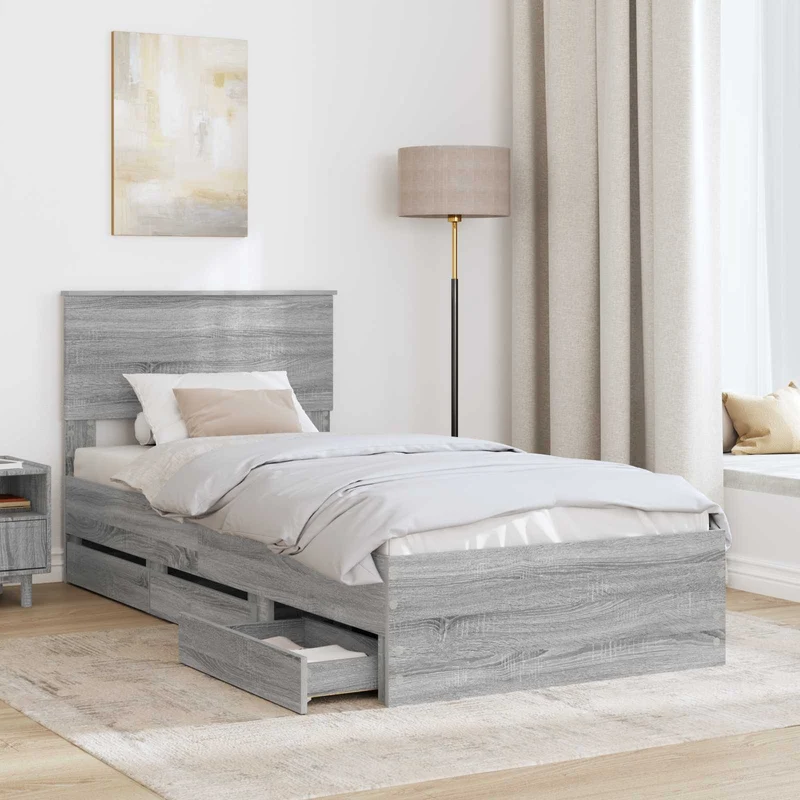 Bed Frame with Drawer Grey Sonoma 75 x 190 cm Engineer Wood