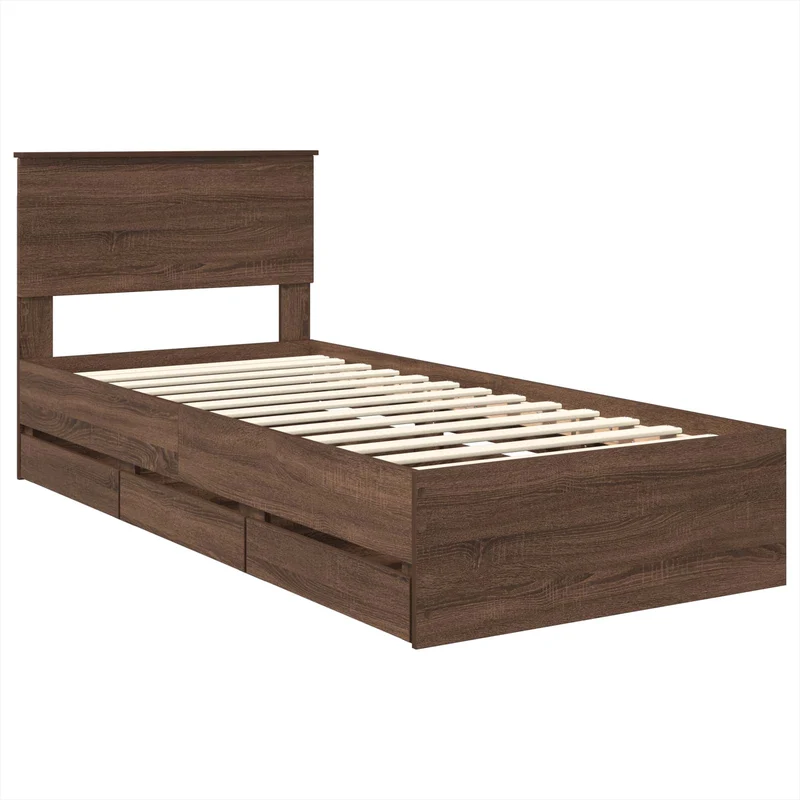 Bed Frame with Drawer Brown Oak 75 x 190 cm Engineer Wood