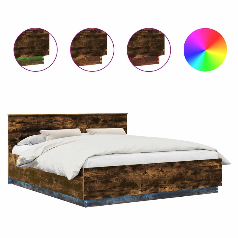 Bed Frame Smoked Oak 200 x 200 cm Engineered Wood