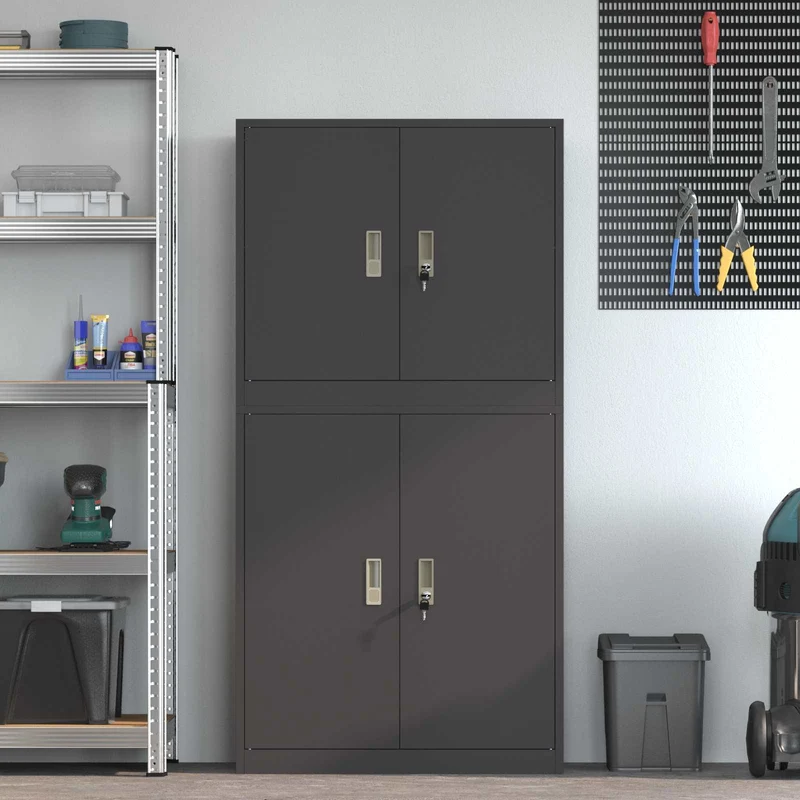 Storage Cabinet 2 pcs Black 80 x 40 x 160 cm Steel Lockable