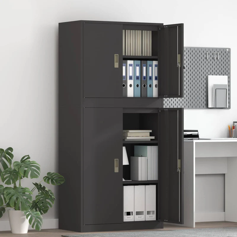 Storage Cabinet 2 pcs Black 80 x 40 x 175 cm Steel Lockable