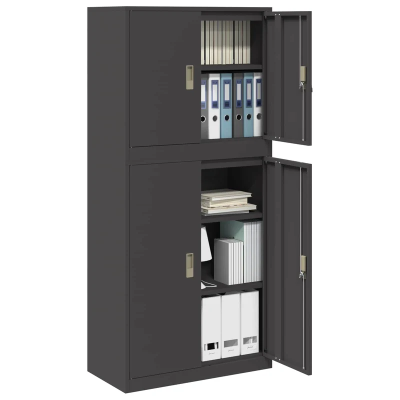 Storage Cabinet 2 pcs Black 80 x 40 x 175 cm Steel Lockable