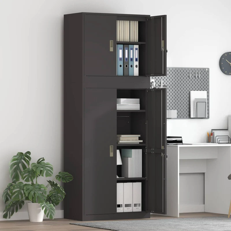 Storage Cabinet 2 pcs Black 80 x 40 x 210 cm Steel Lockable