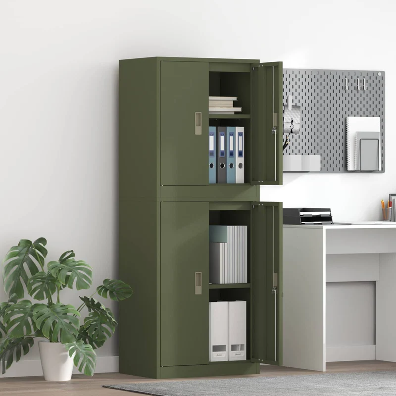 Storage Cabinet 2 pcs Olive Green 60 x 40 x 160 cm Steel