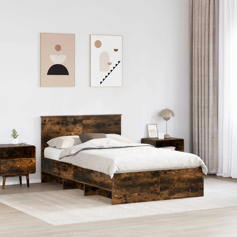 Bed Frame Smoked Oak 120 x 190 cm Engineered Wood