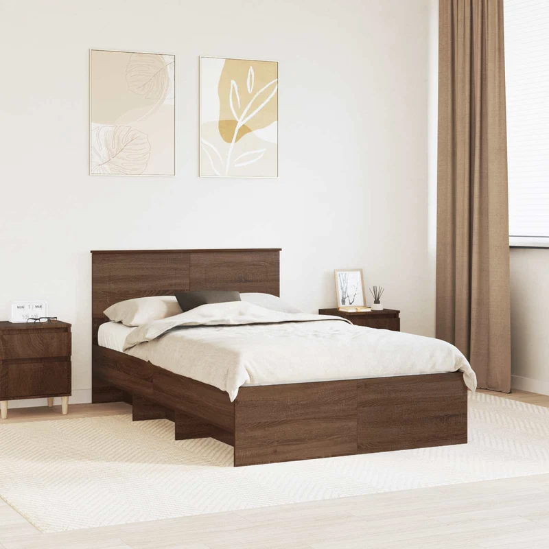 Bed Frame Brown Oak 120 x 190 cm Engineered Wood