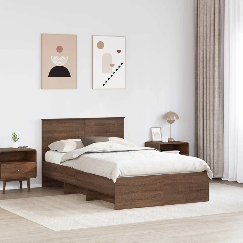 Bed Frame Brown Oak 120 x 190 cm Engineered Wood