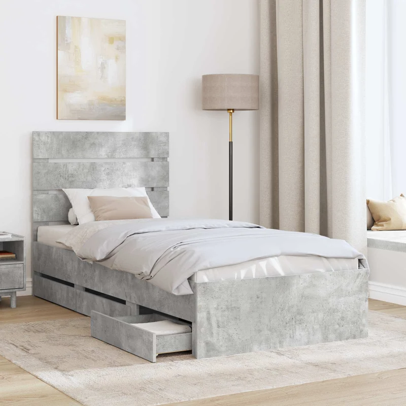 Bed Frame with Drawer Concrete Grey 75 x 190 cm Engineer Wood