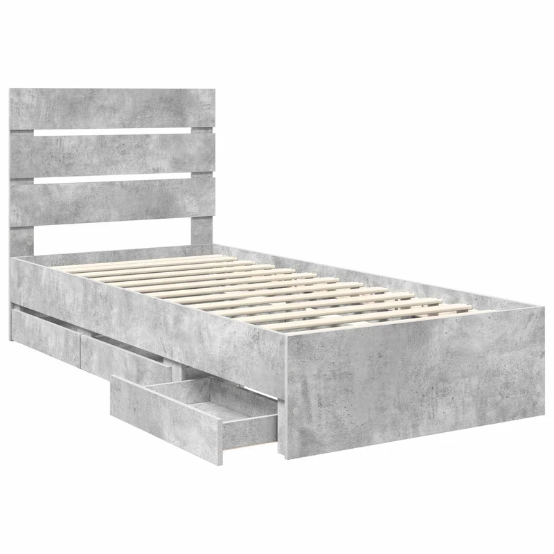 Bed Frame with Drawer Concrete Grey 75 x 190 cm Engineer Wood