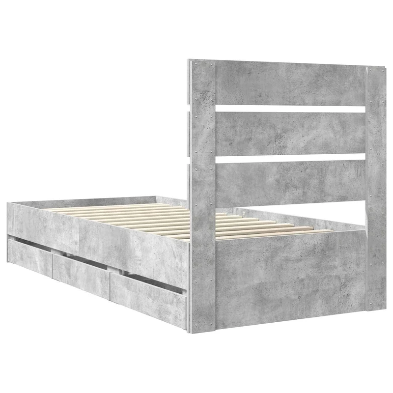 Bed Frame with Drawer Concrete Grey 75 x 190 cm Engineer Wood