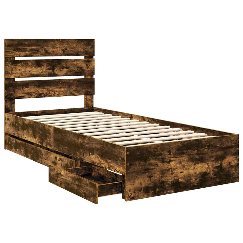 Bed Frame with Drawer Smoked Oak 75 x 190 cm Engineer Wood