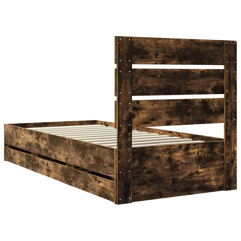 Bed Frame with Drawer Smoked Oak 75 x 190 cm Engineer Wood