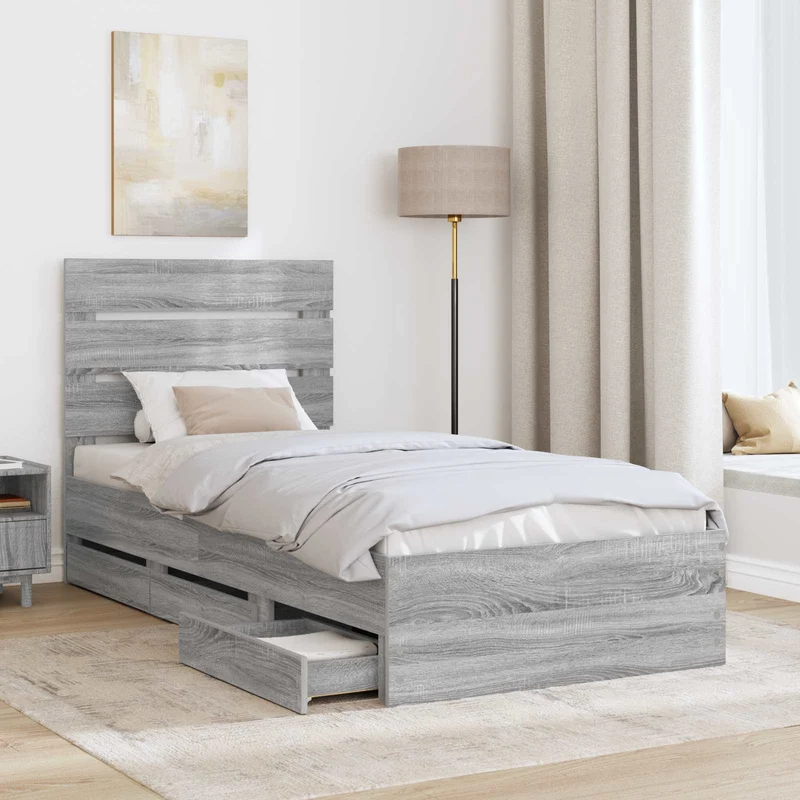 Bed Frame with Drawer Grey Sonoma 75 x 190 cm Engineer Wood