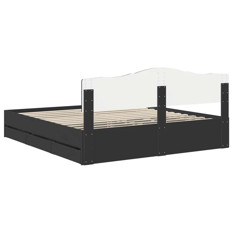 Bed Frame with Drawer Black 200 x 200 cm Engineer Wood