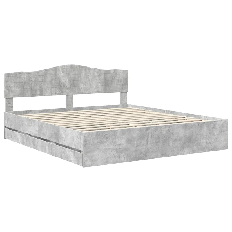 Bed Frame with Drawer Concrete Grey 200 x 200 cm Engineer Wood