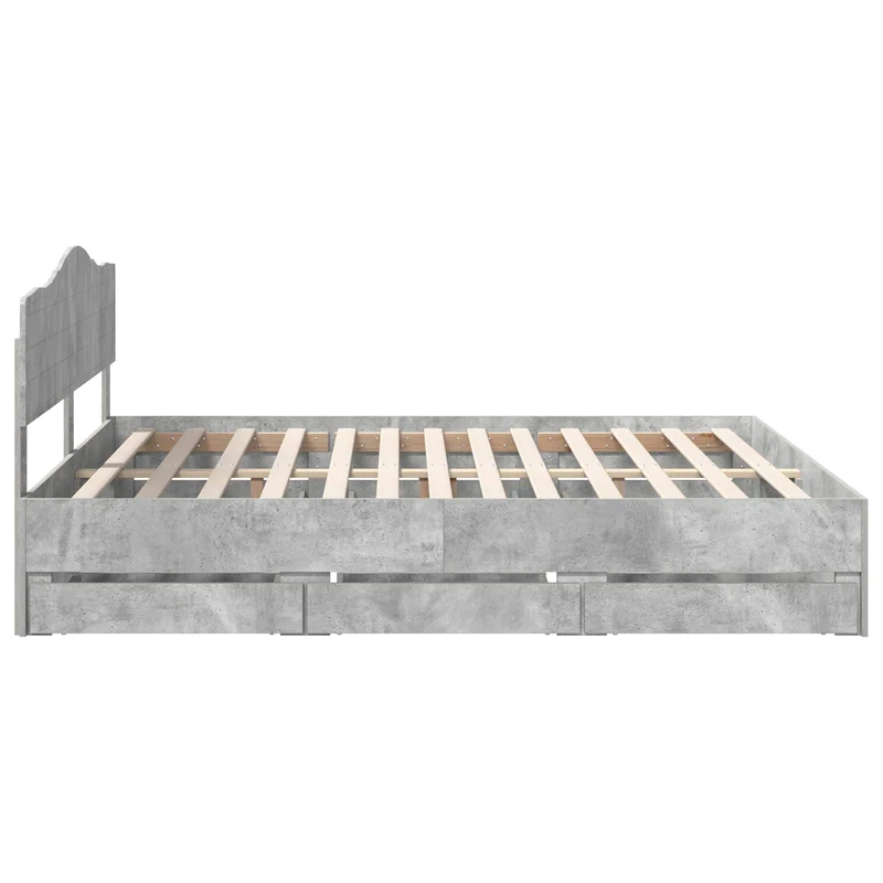 Bed Frame with Drawer Concrete Grey 200 x 200 cm Engineer Wood
