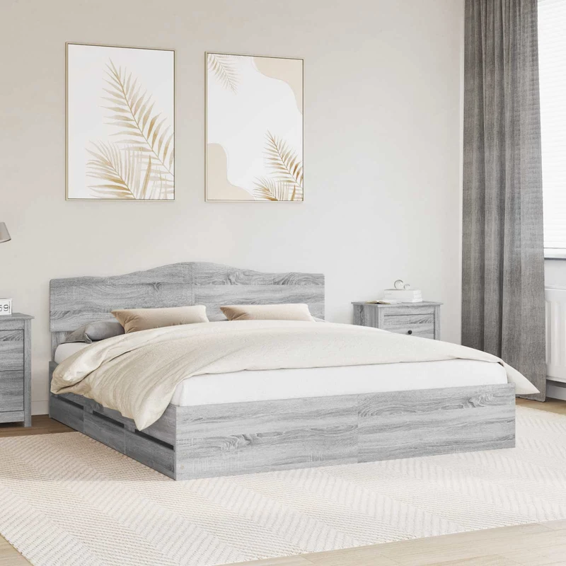 Bed Frame with Drawer Grey Sonoma 200 x 200 cm Engineer Wood