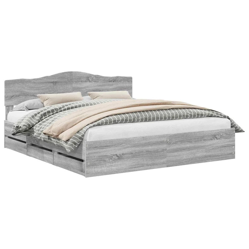 Bed Frame with Drawer Grey Sonoma 200 x 200 cm Engineer Wood