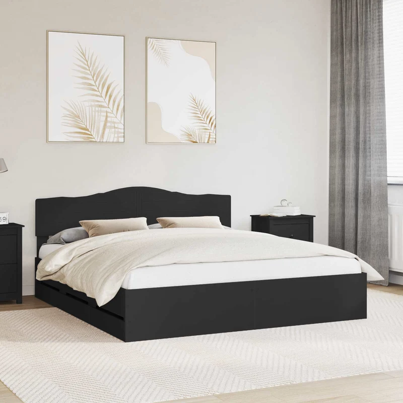 Bed Frame with Drawer Black 180 x 200 cm Engineer Wood