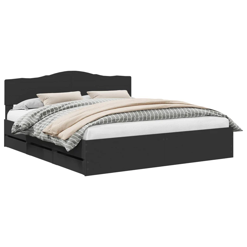 Bed Frame with Drawer Black 180 x 200 cm Engineer Wood