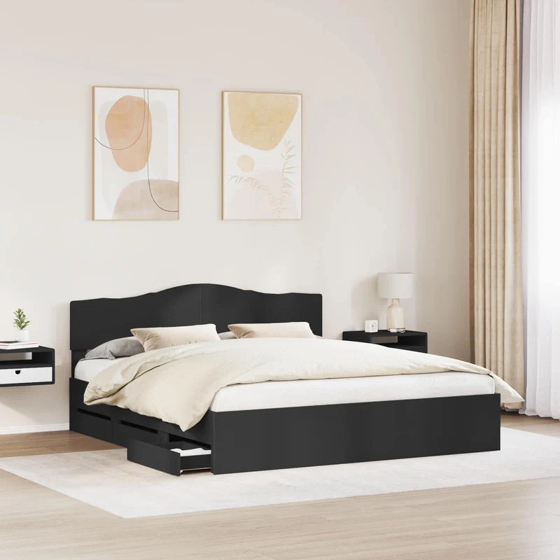 Bed Frame with Drawer Black 180 x 200 cm Engineer Wood