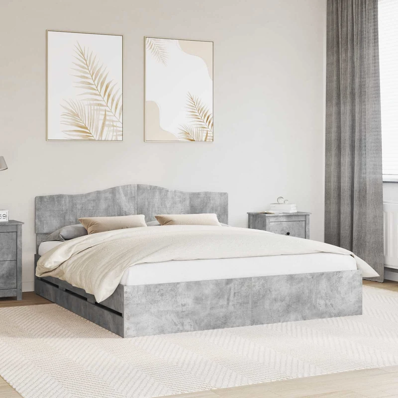 Bed Frame with Drawer Concrete Grey 180 x 200 cm Engineer Wood