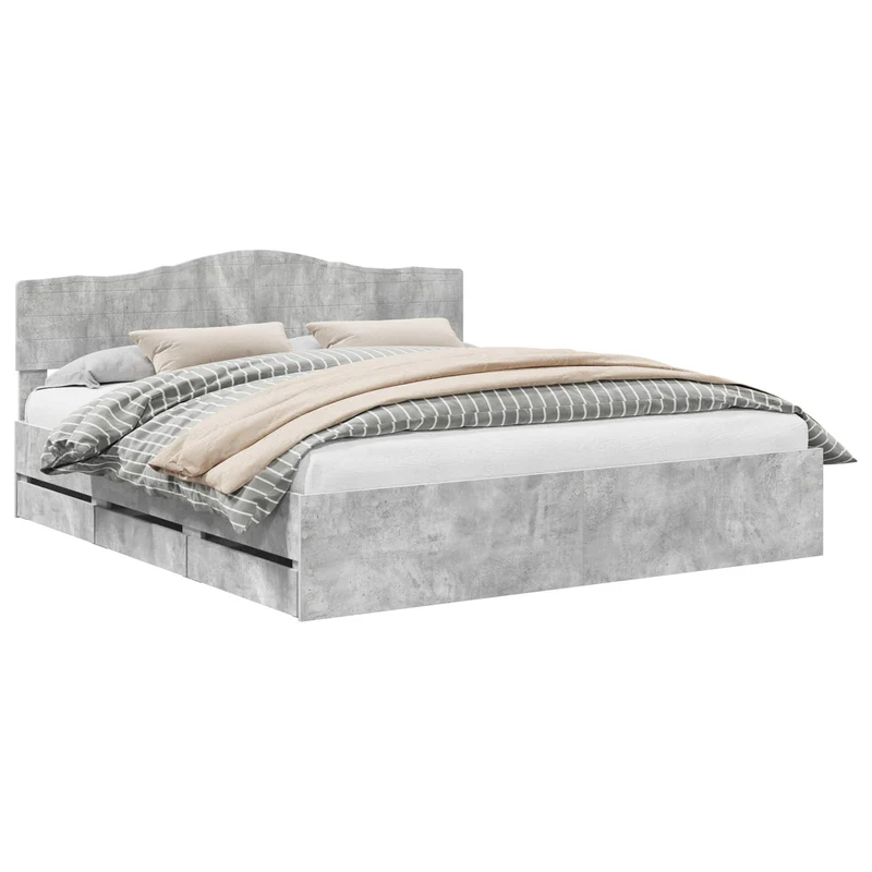 Bed Frame with Drawer Concrete Grey 180 x 200 cm Engineer Wood