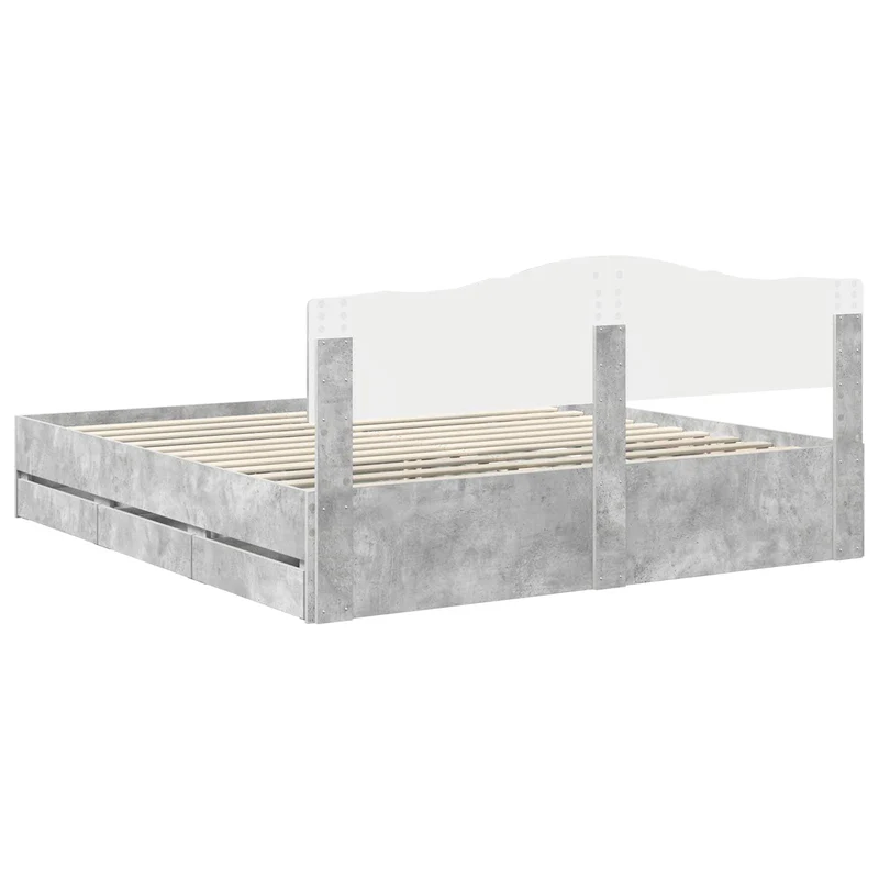 Bed Frame with Drawer Concrete Grey 180 x 200 cm Engineer Wood