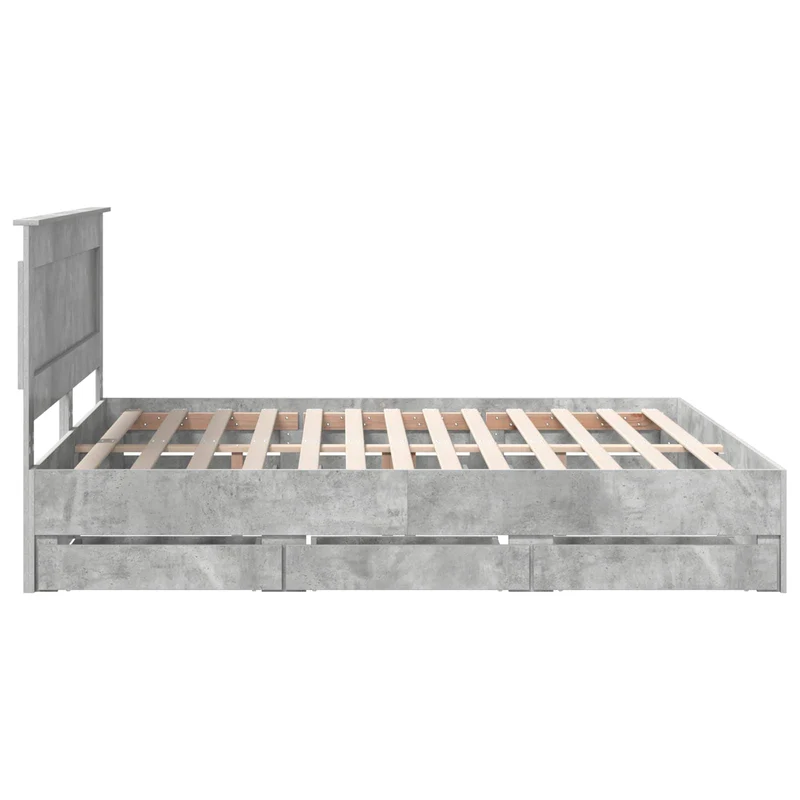 Bed Frame with Drawer Concrete Grey 200 x 200 cm Engineer Wood