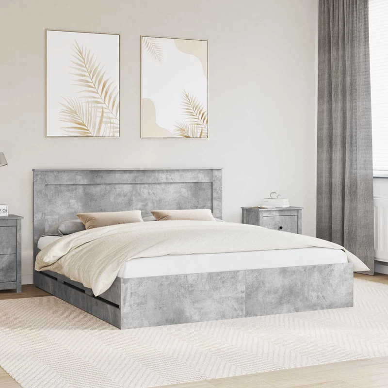 Bed Frame with Drawer Concrete Grey 180 x 200 cm Engineer Wood