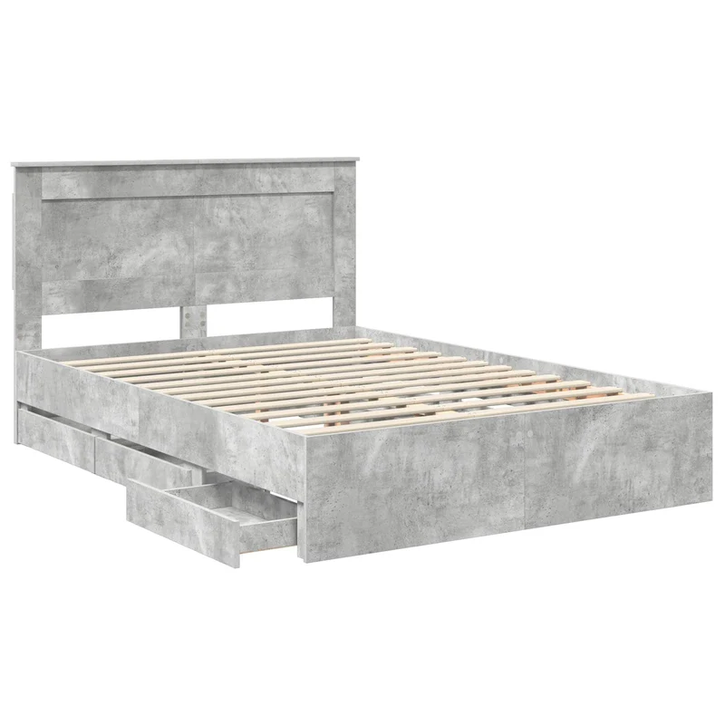 Bed Frame with Drawer Concrete Grey 160 x 200 cm Engineer Wood