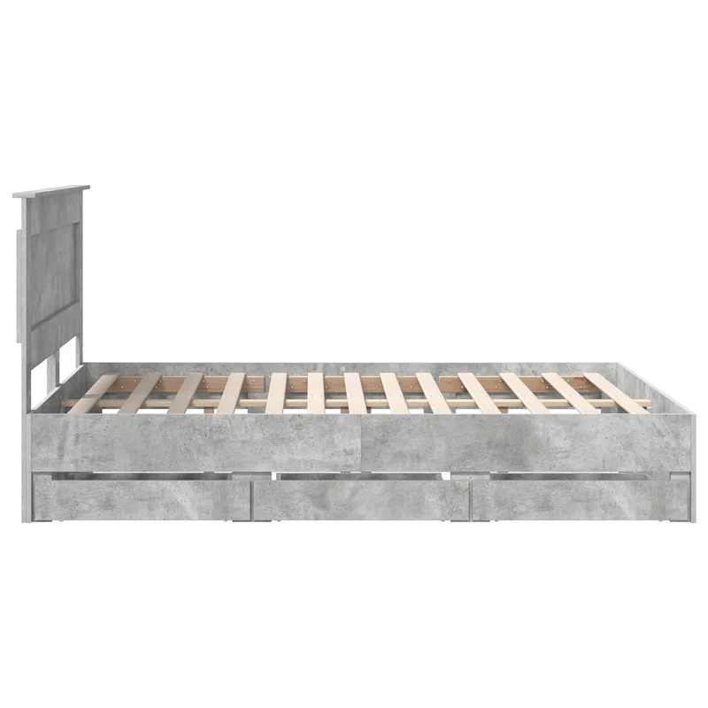 Bed Frame with Drawer Concrete Grey 160 x 200 cm Engineer Wood