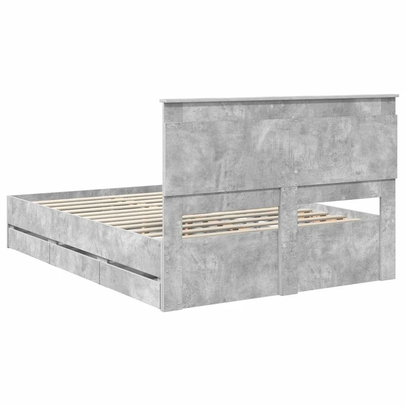 Bed Frame with Drawer Concrete Grey 160 x 200 cm Engineer Wood