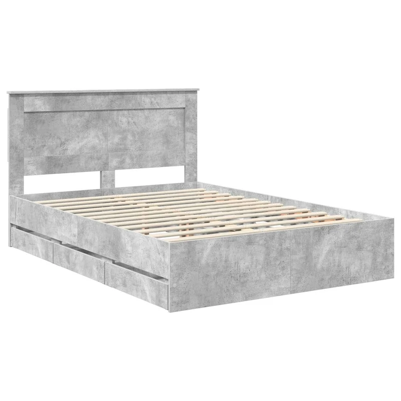 Bed Frame with Drawer Concrete Grey 150 x 200 cm Engineer Wood