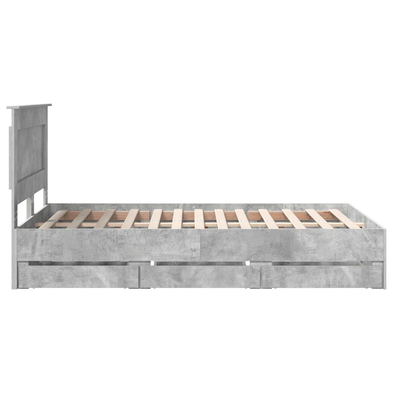 Bed Frame with Drawer Concrete Grey 135 x 190 cm Engineer Wood