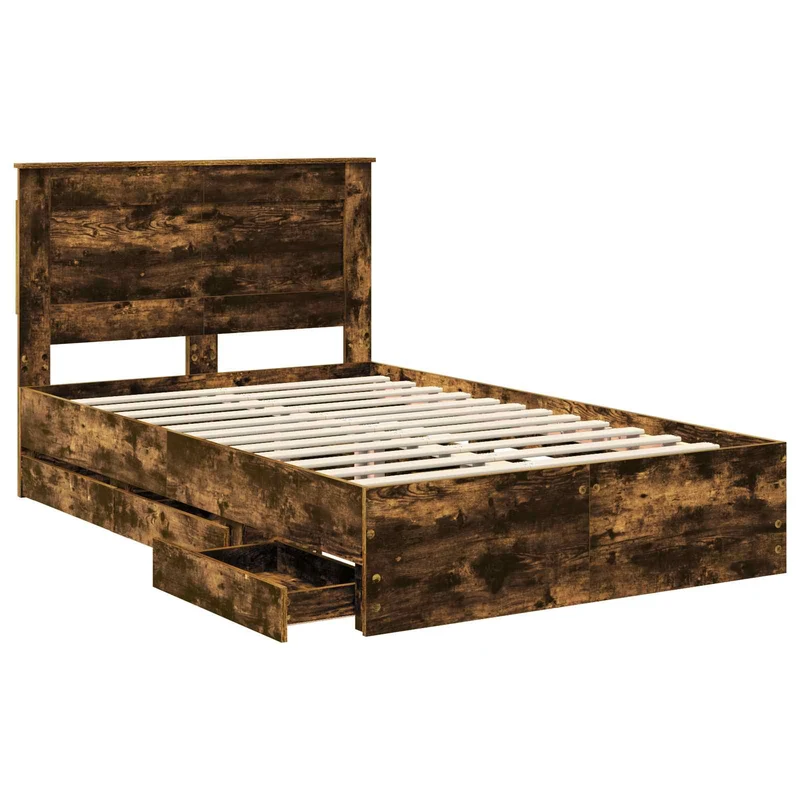 Bed Frame with Drawer Smoked Oak 135 x 190 cm Engineer Wood